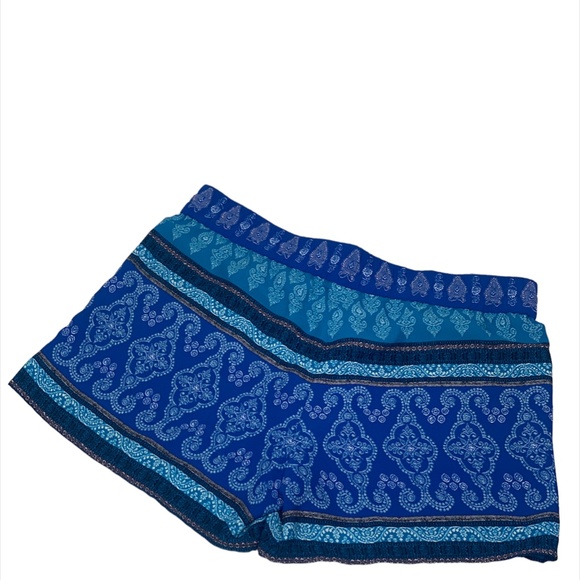 Loft Blue/Teal India Boho Print Dressy Elastic/Tie Waist Pocketed shorts M - Picture 2 of 5